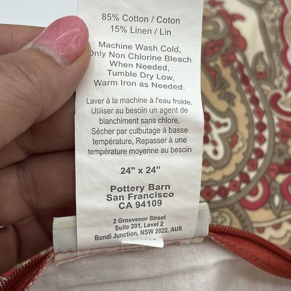 Pair Pottery Barn Euro Shams 24x24‎ Paisley Rich Rust/Cream/Taupe Linen Blend - Picture 6 of 9